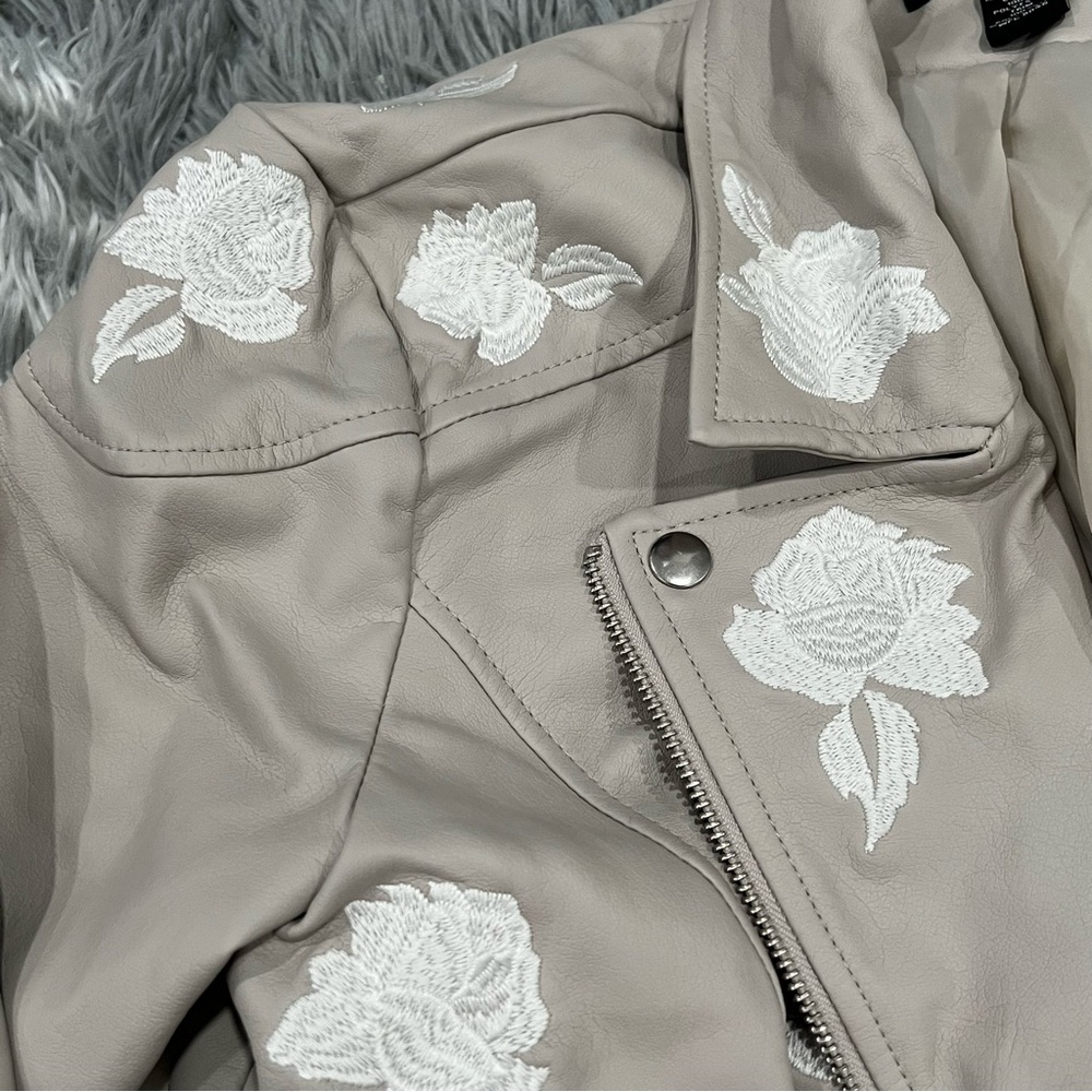 INC International Concepts Beige Floral Faux Leather Jacket - Picture 5 of 15